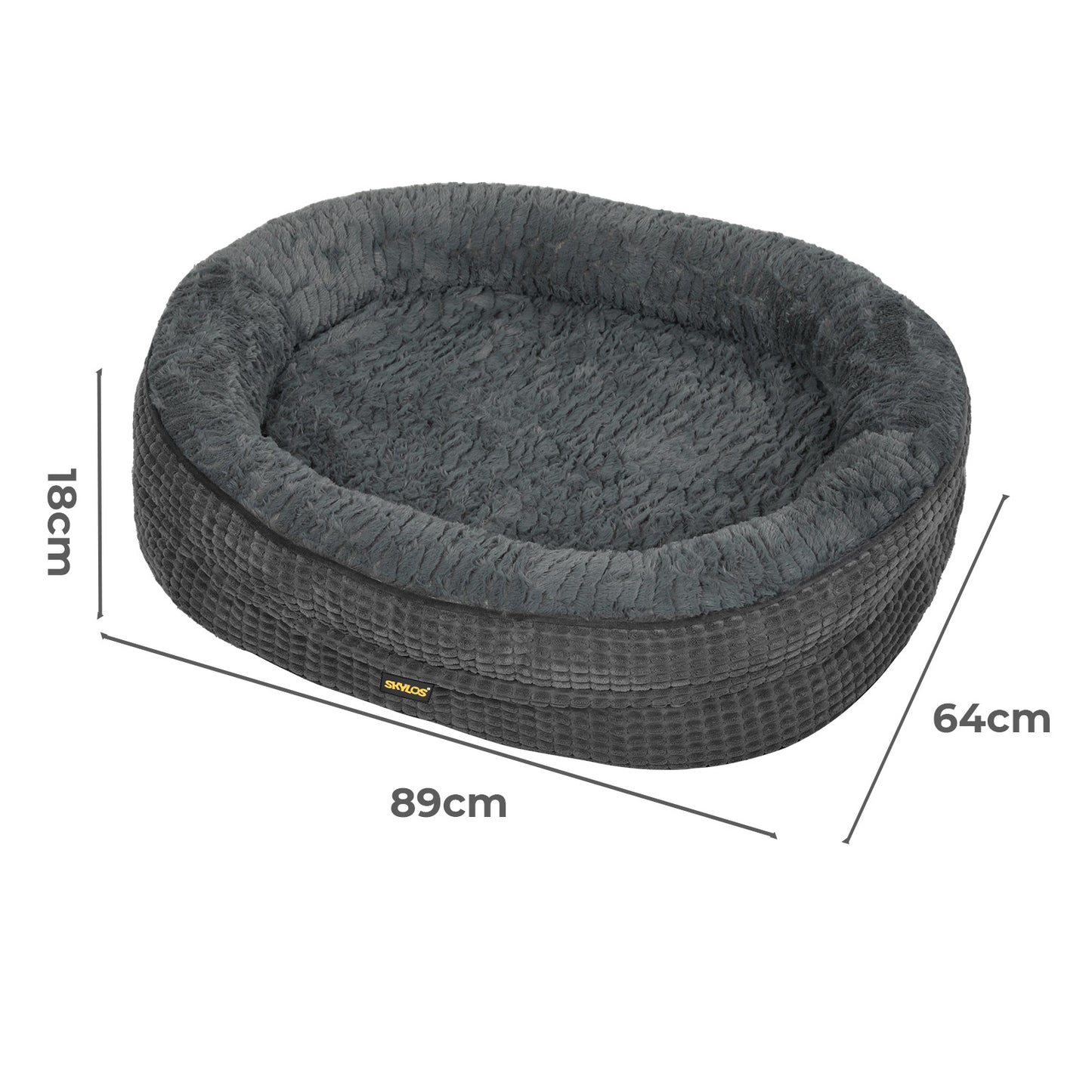 Skylos Orthopedic Plush Dog Bed Soft Washable Pet Bed Grey Cosy Cushion L Size