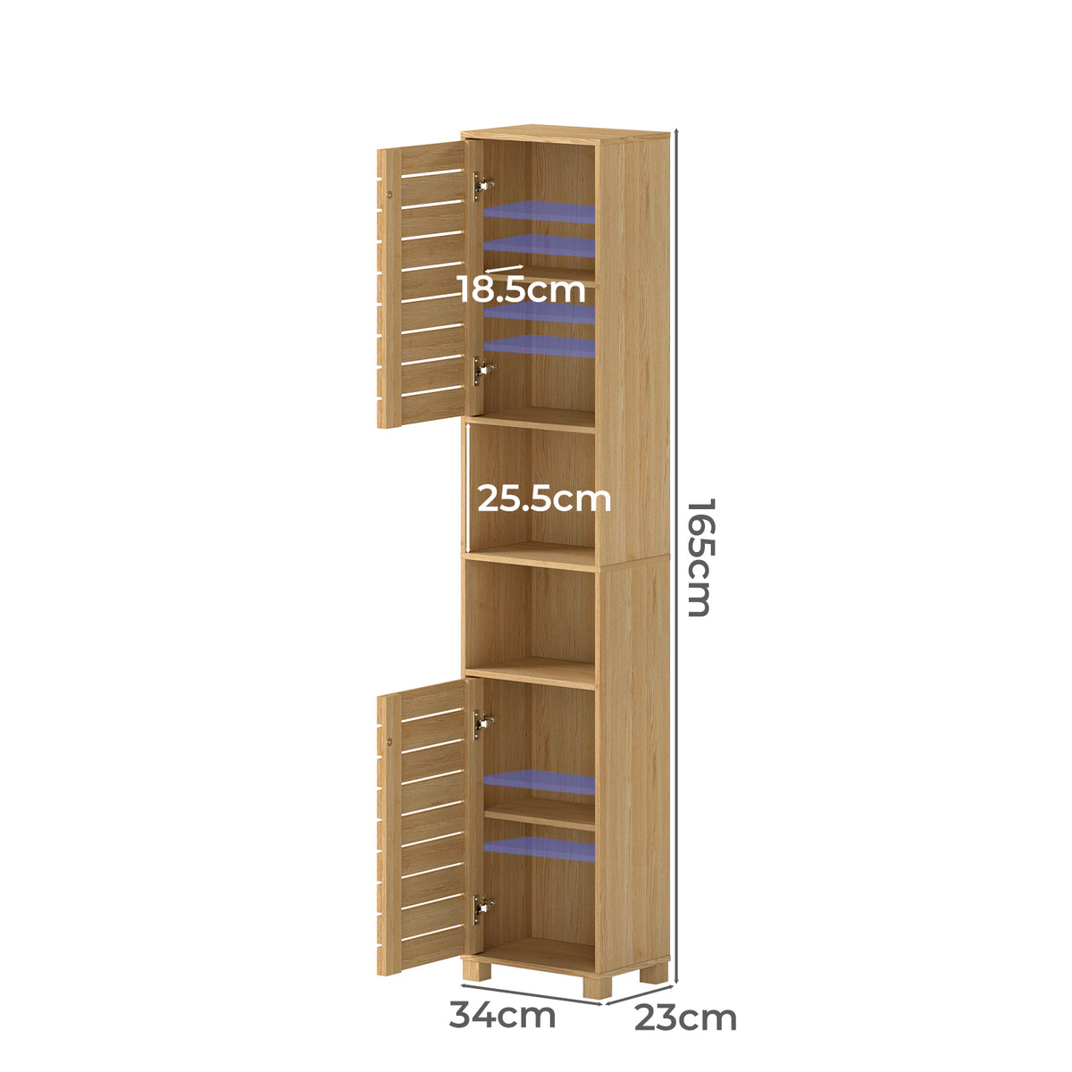 Levede Bathroom Storage Cabinet Hallway Tall Cupboard Adjustable Shelves Oak