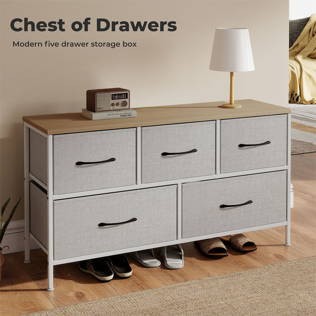 Levede Fabric Chest of Drawers 5 Drawer Dresser Bedside Storage Organizer Unit