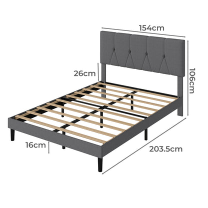 Levede Bed Frame Upholstered Linen Fabric Wooden Slats with Headboard King Size