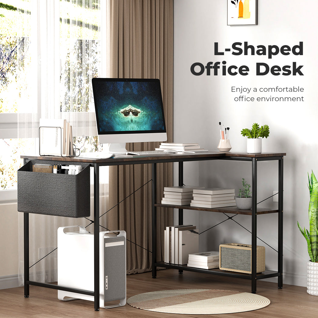 Levede L Shaped 120cm Browm Computer Desk Home Office Laptop Modern