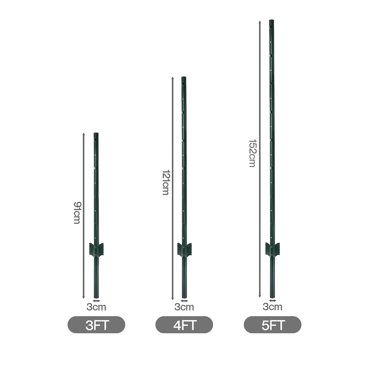 Metal Fence Posts 10Pc Set U Shape Powder Coated for Garden Boundary Green