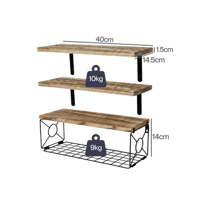 Levede Wood Floating Shelves 3 Tier Bathroom Wall Shelves with Storage Basket