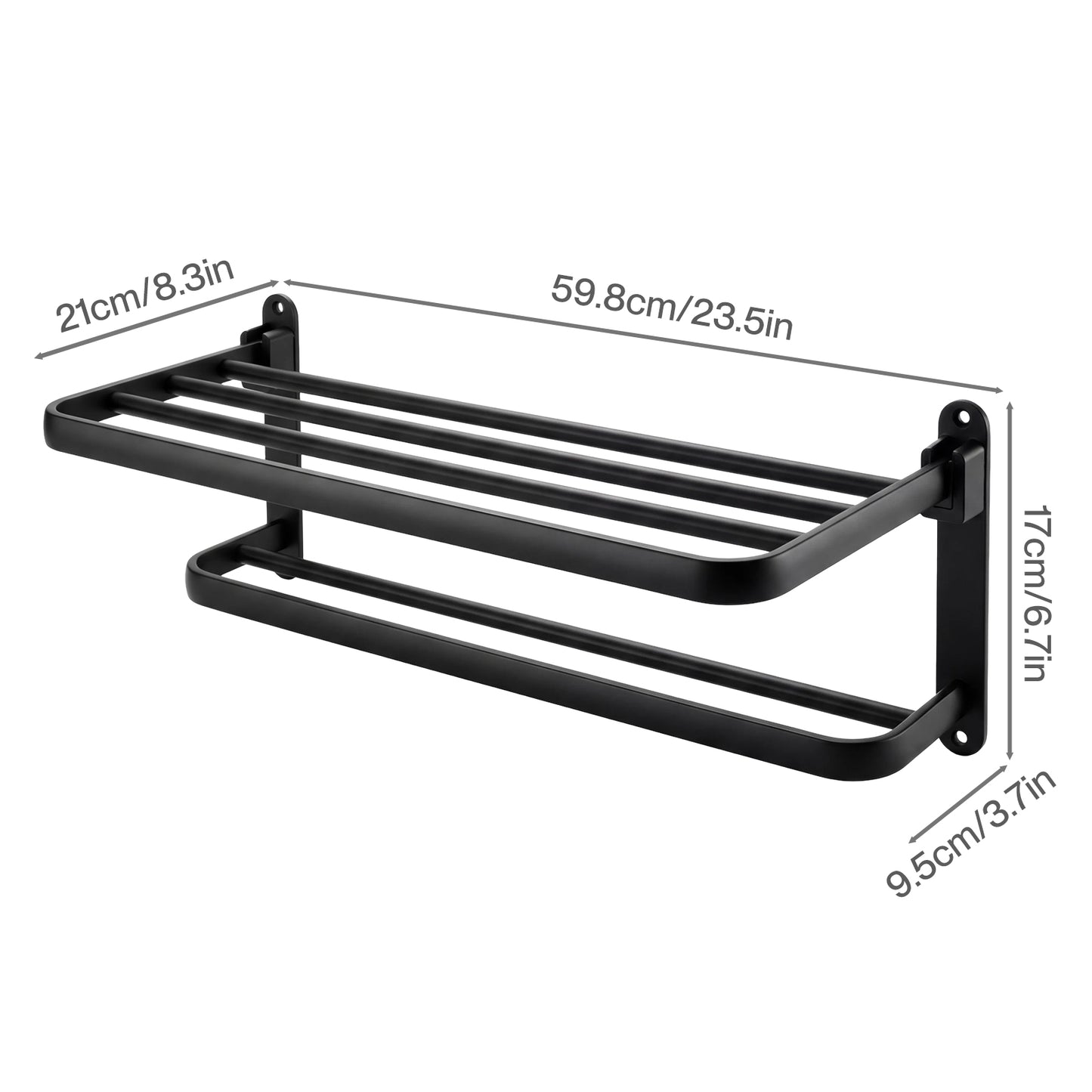 Levede Towel Holder with 2 Bars Wall Mounted No Drill Bathroom Shelf Black