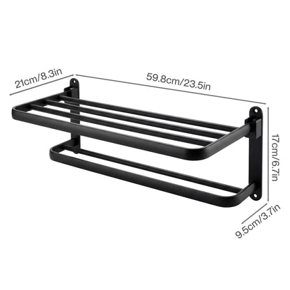 Levede Towel Holder with 2 Bars Wall Mounted No Drill Bathroom Shelf Black