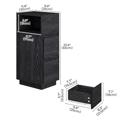 Levede Slim Bedside Table Storage Nightstand with 2 Drawers & Open Shelf Black
