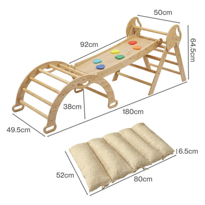 DEKKO 8 in 1 Triangle Climbing Set Kids Wooden Climber with Arch Slide Natural