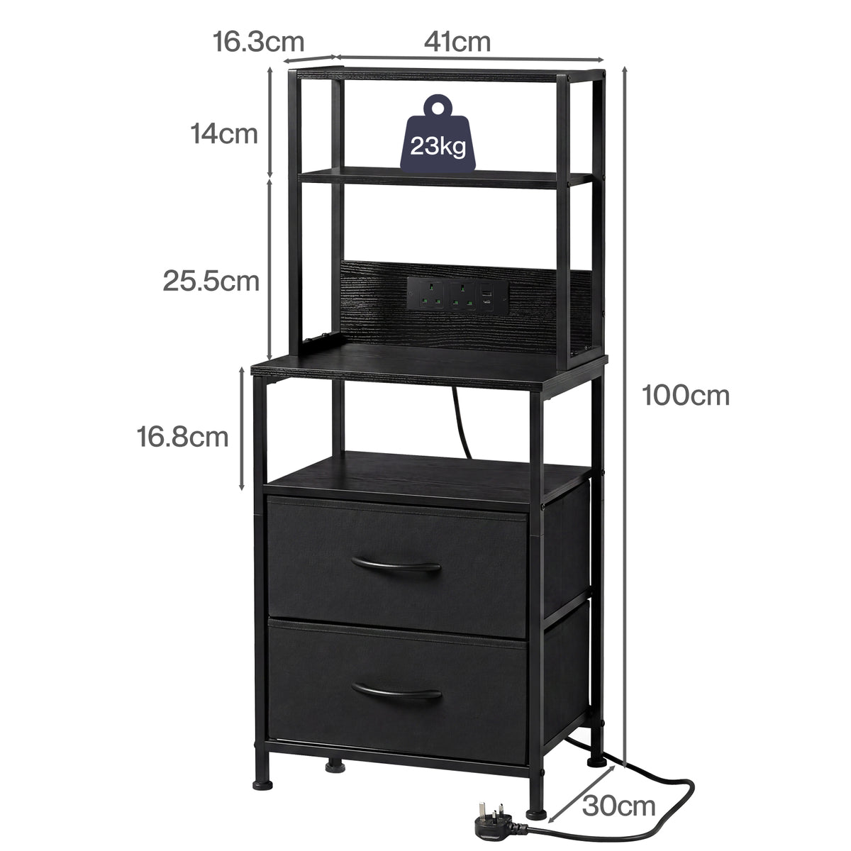 Levede Bedside Table with Charging Station LED Light 2 Drawers Storage Black