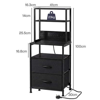 Levede Bedside Table with Charging Station LED Light 2 Drawers Storage Black
