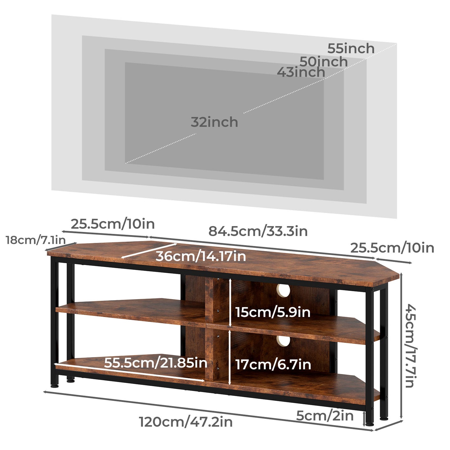 Levede TV Stand Cabinet 55 inch Corner TV Unit Wooden with Light Storage Shelves