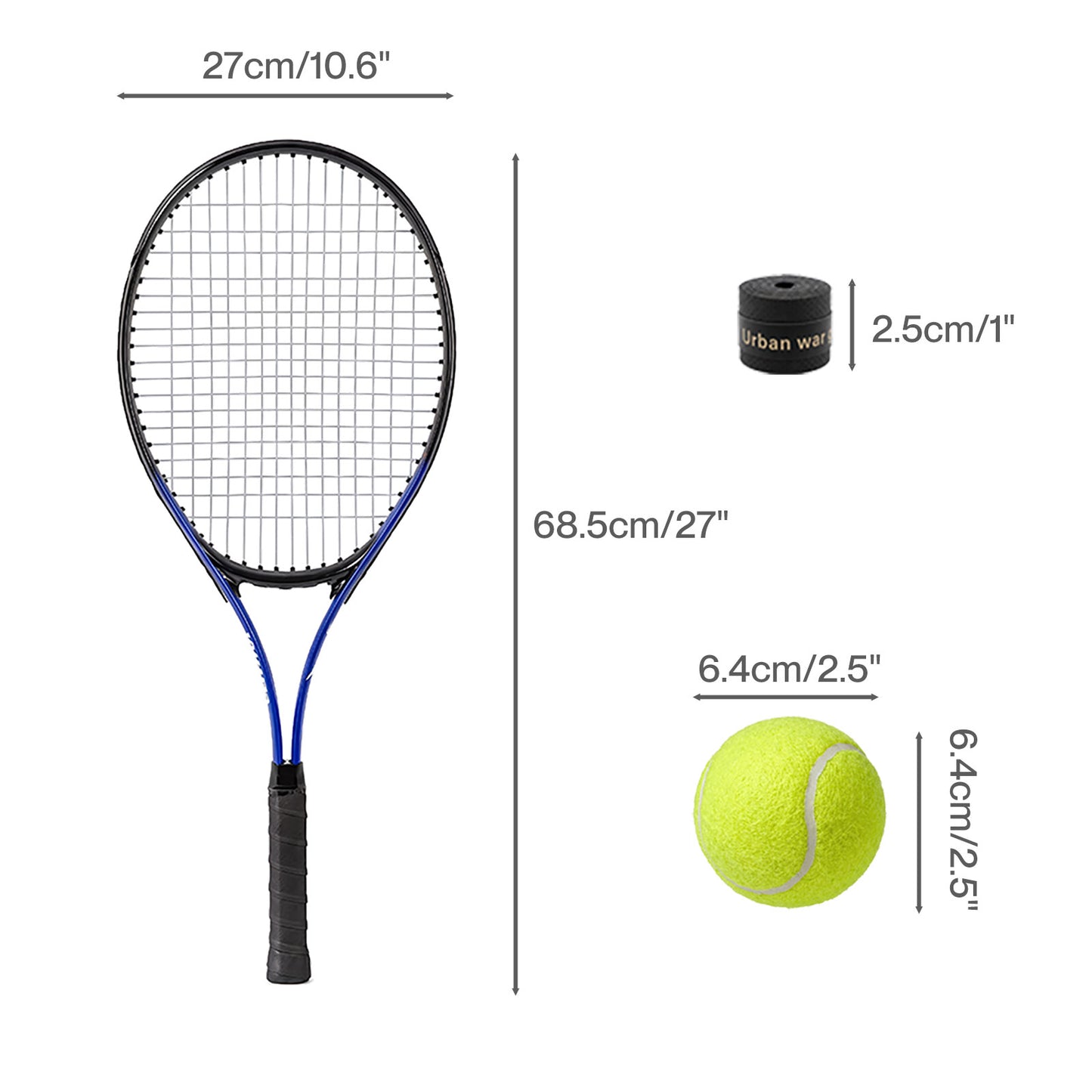 Centra 9Pcs Tennis Racket Set Lightweight Racquet Balls Carry Bag Overgrips