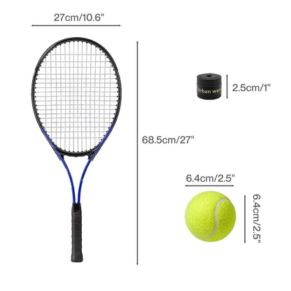 Centra 9Pcs Tennis Racket Set Lightweight Racquet Balls Carry Bag Overgrips