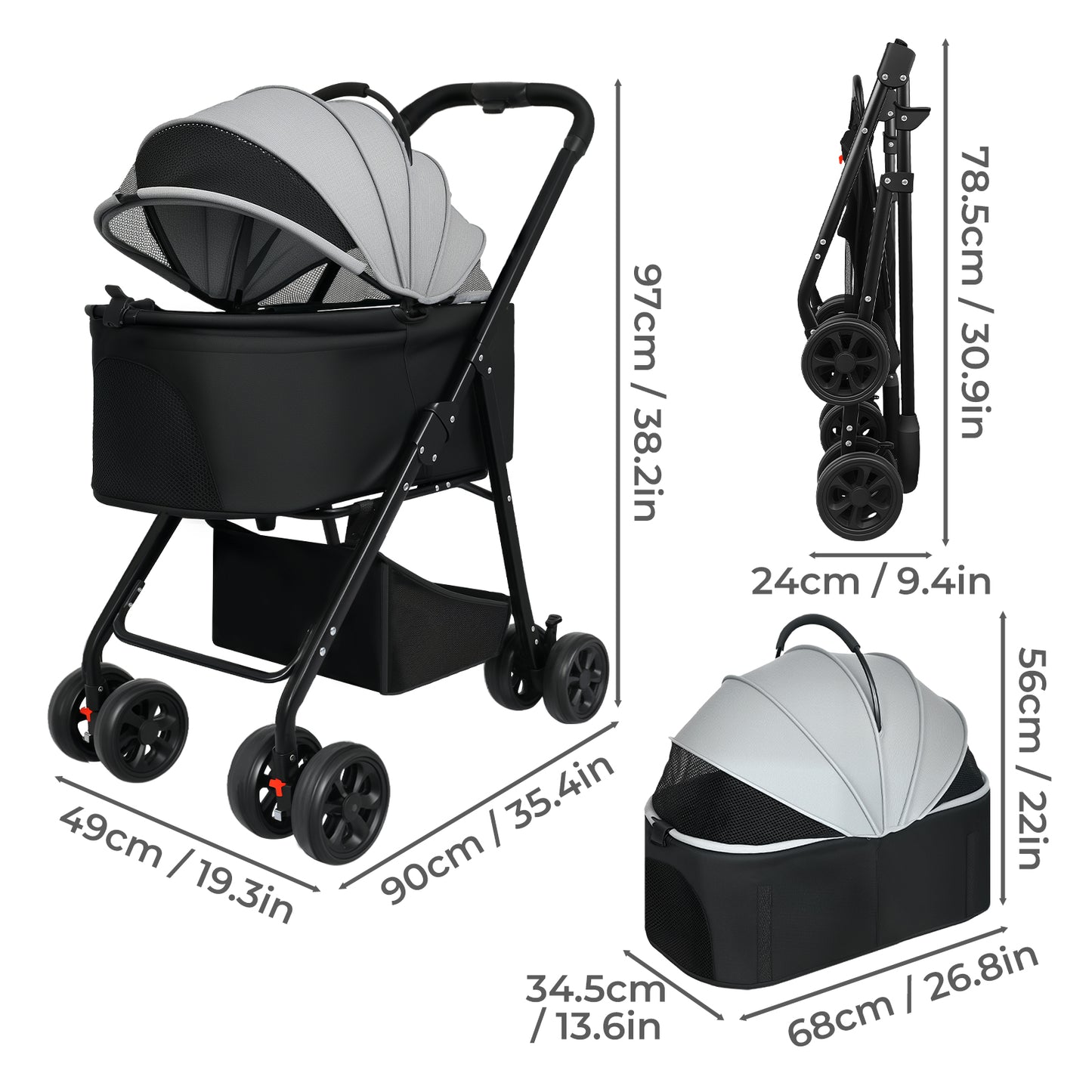 Skylos Pet Stroller Dog Cat Puppy Pram Pushchair Travel Cart Buggy Carrier