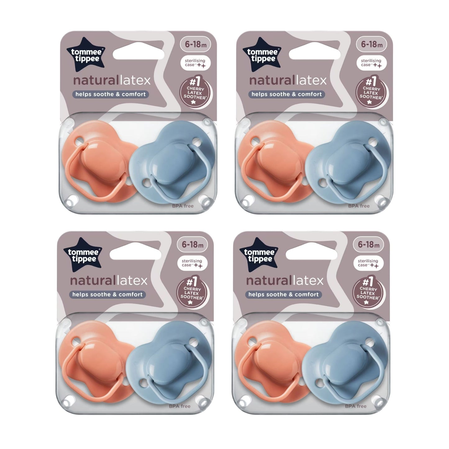 Tommee Tippee Cherry Latex Soother 6-18m 2pk x4