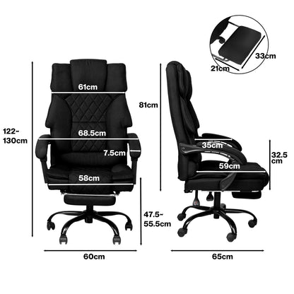 Levede Office Chair with Footrest Linen Fabric High Back Swivel 135° Reclining