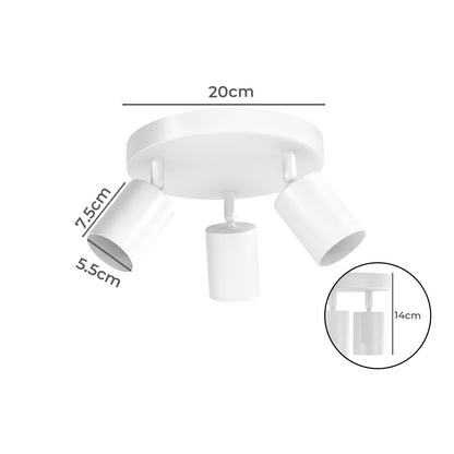EMITTO 3-Way Spotlight Ceiling Light Adjustable GU10 Modern White Round Base