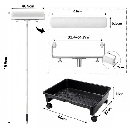 Traderight Paint Roller Set 5-Wheel Tray Extendable Pole Kit For Walls 13Pcs