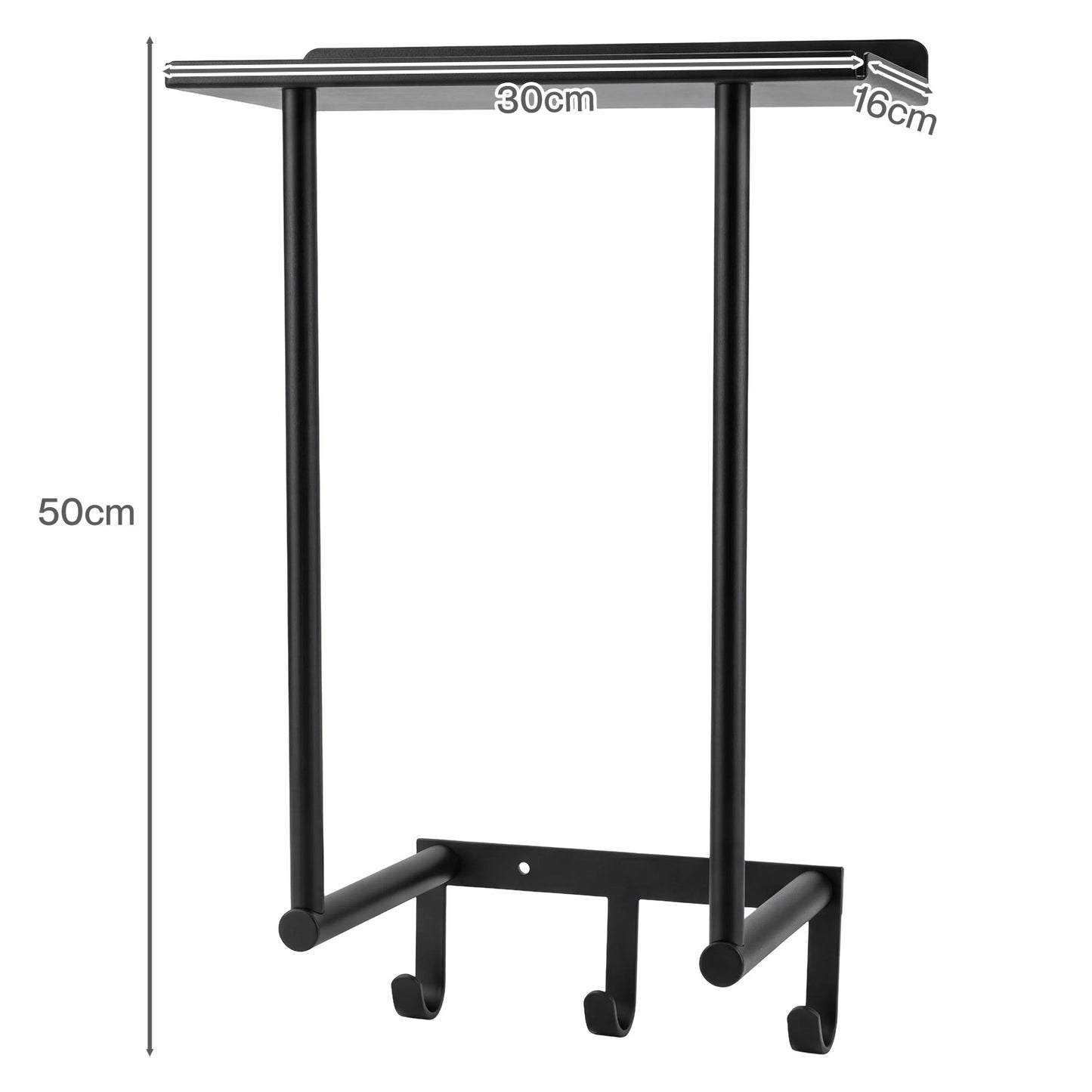 Levede Towel Rack Wall Mounted Shelf Bathroom Storage Holder with Hooks Black