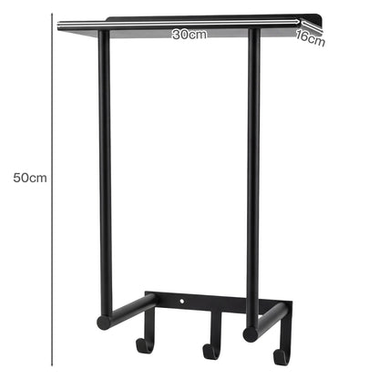 Levede Towel Rack Wall Mounted Shelf Bathroom Storage Holder with Hooks Black