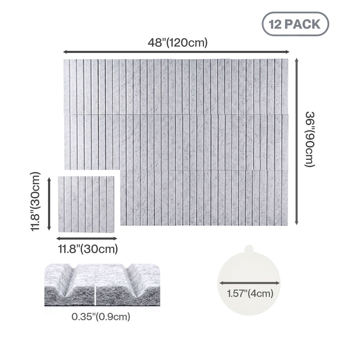Levede Felt Notice Board 12PCS Wall Tiles Pin Board Self Adhesive Grey 30x30cm