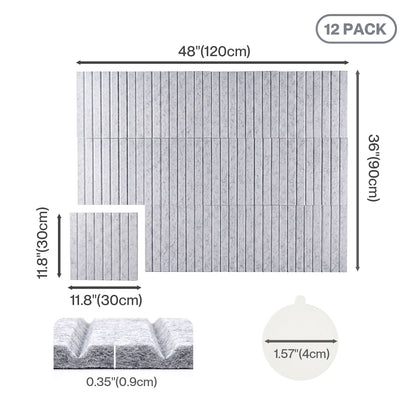 Levede Felt Notice Board 12PCS Wall Tiles Pin Board Self Adhesive Grey 30x30cm
