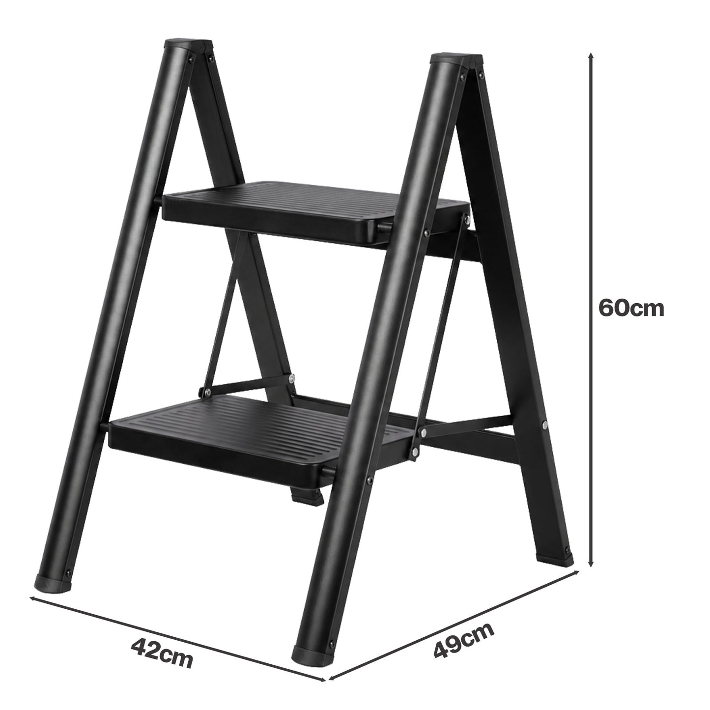 Traderight Small Step Ladder Foldable 150KG Carbon Steel Kitchen Steps Black
