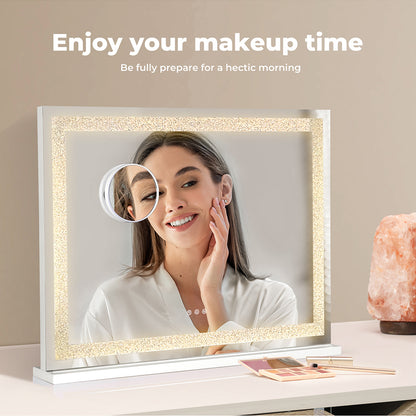 Emitto Tabletop Touch Crystal Vanity Mirror Makeup USB LED Medium 58x48cm