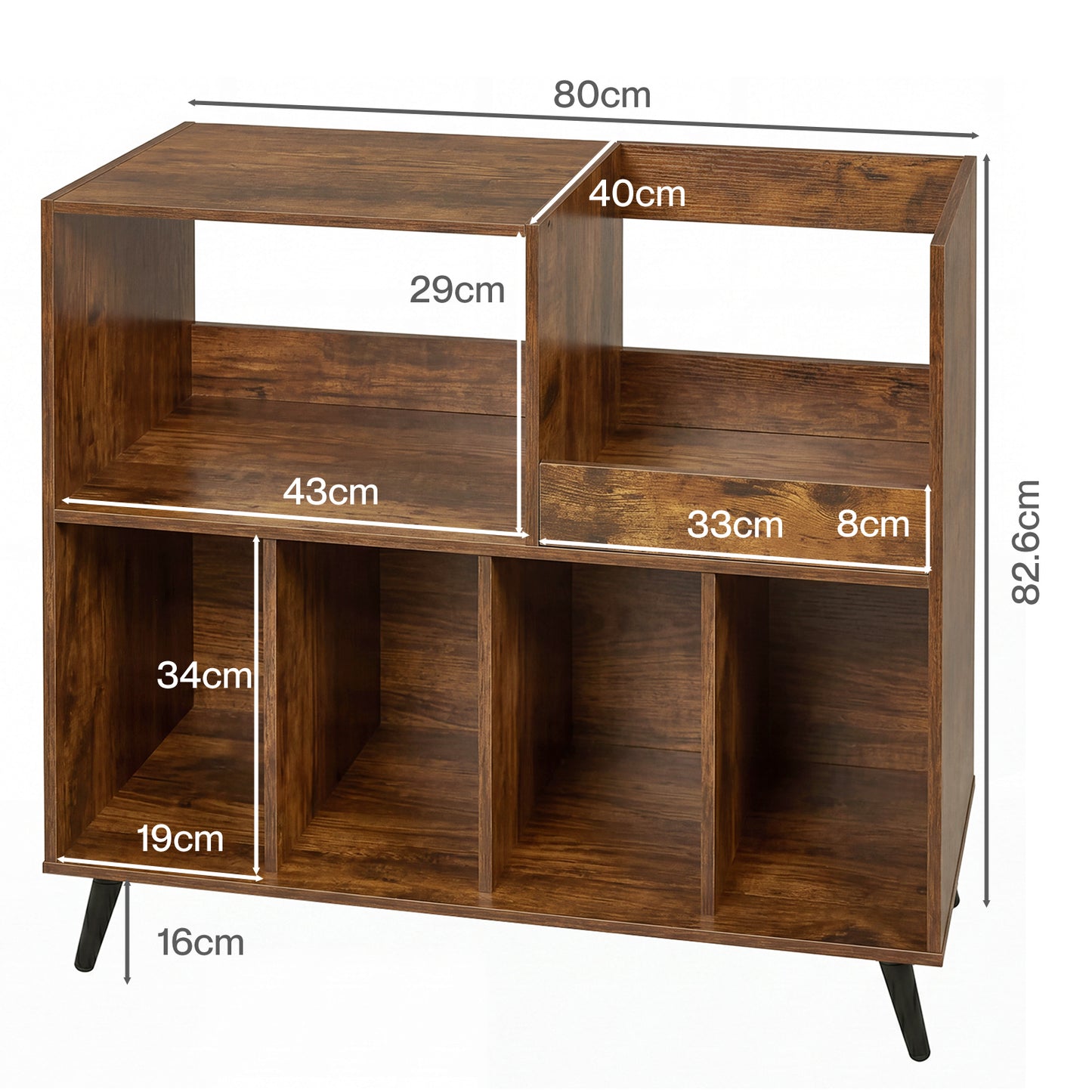 Levede Record Player Stand 300+ Album Storage Turntable Cabinet Rubber Wood Antique Brown