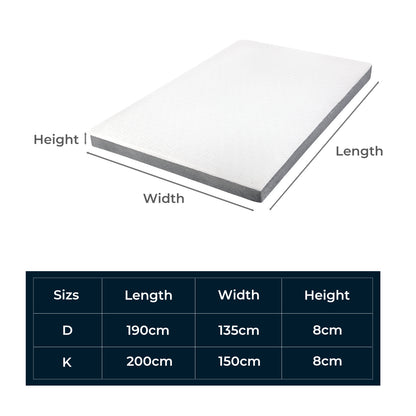 Orthopedic Mattress Topper Memory Foam Double King Ergonomic Support 8cm Thick