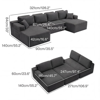 Levede Flexible Modular Sofa Cozy Memory Foam Corduroy Corner Convertible Couch