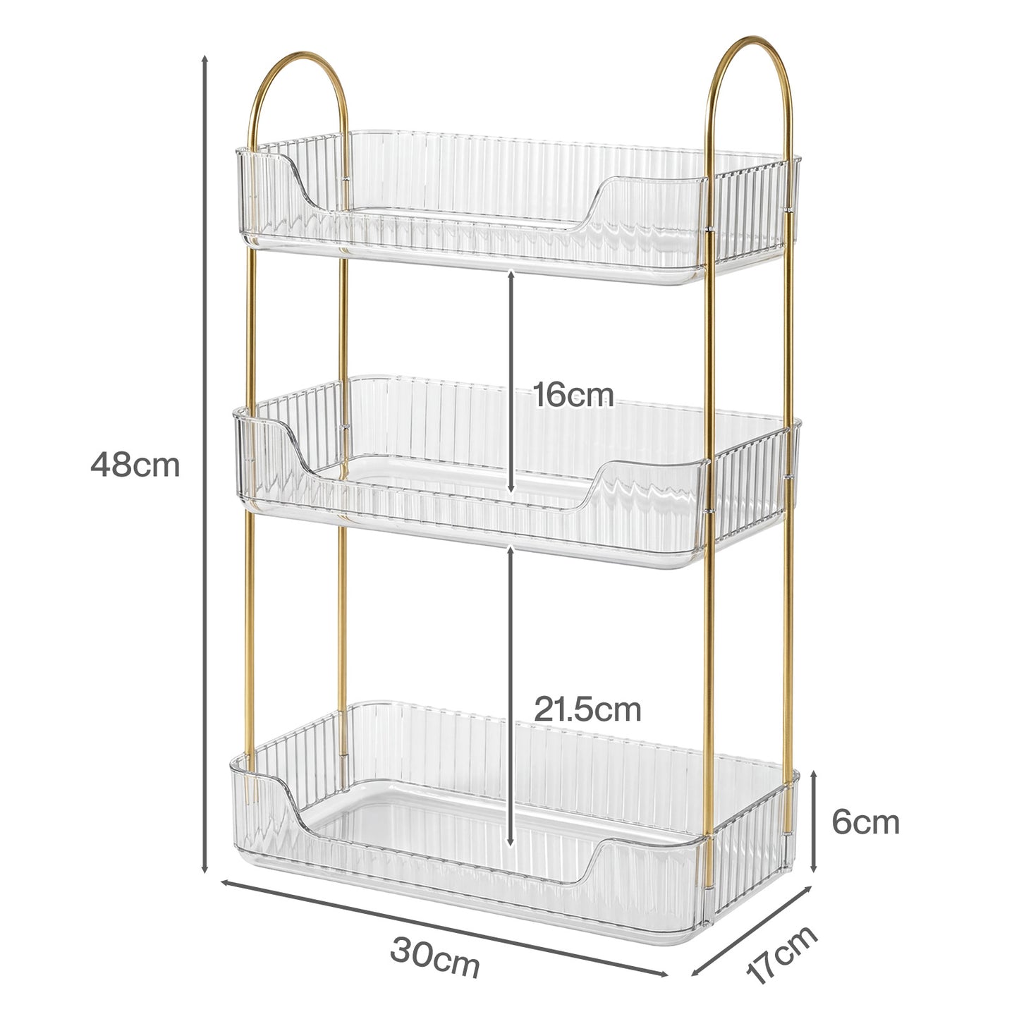ilus Makeup Organiser Modern 3-Tier Cosmetic Storage Rack Beauty Tray White