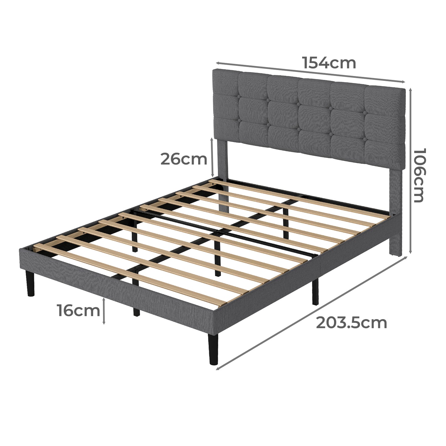 Levede Bed Frame Upholstered Linen Headboard Tufted Wooden Slat King Size Grey