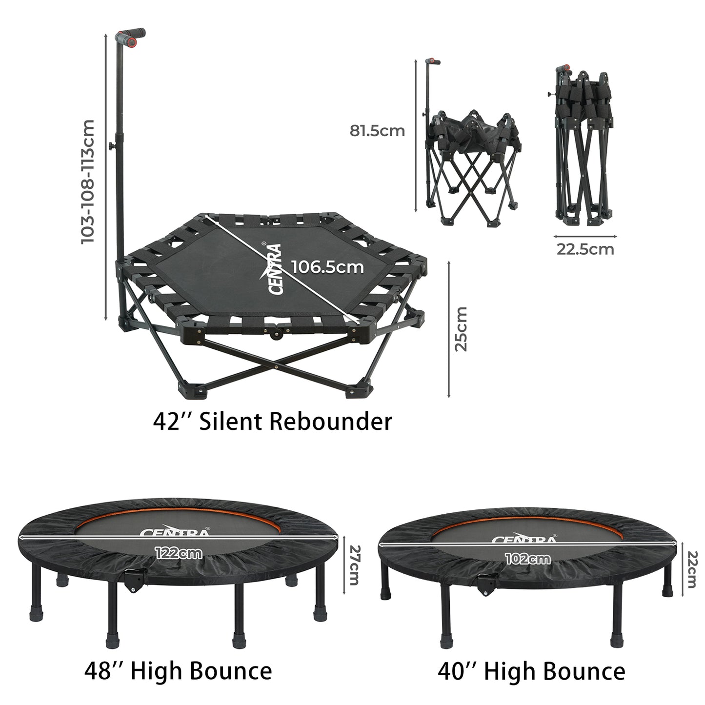 Centra Trampoline Rebounder Mini Fitness Folding Exercise Home Gym Bouncer