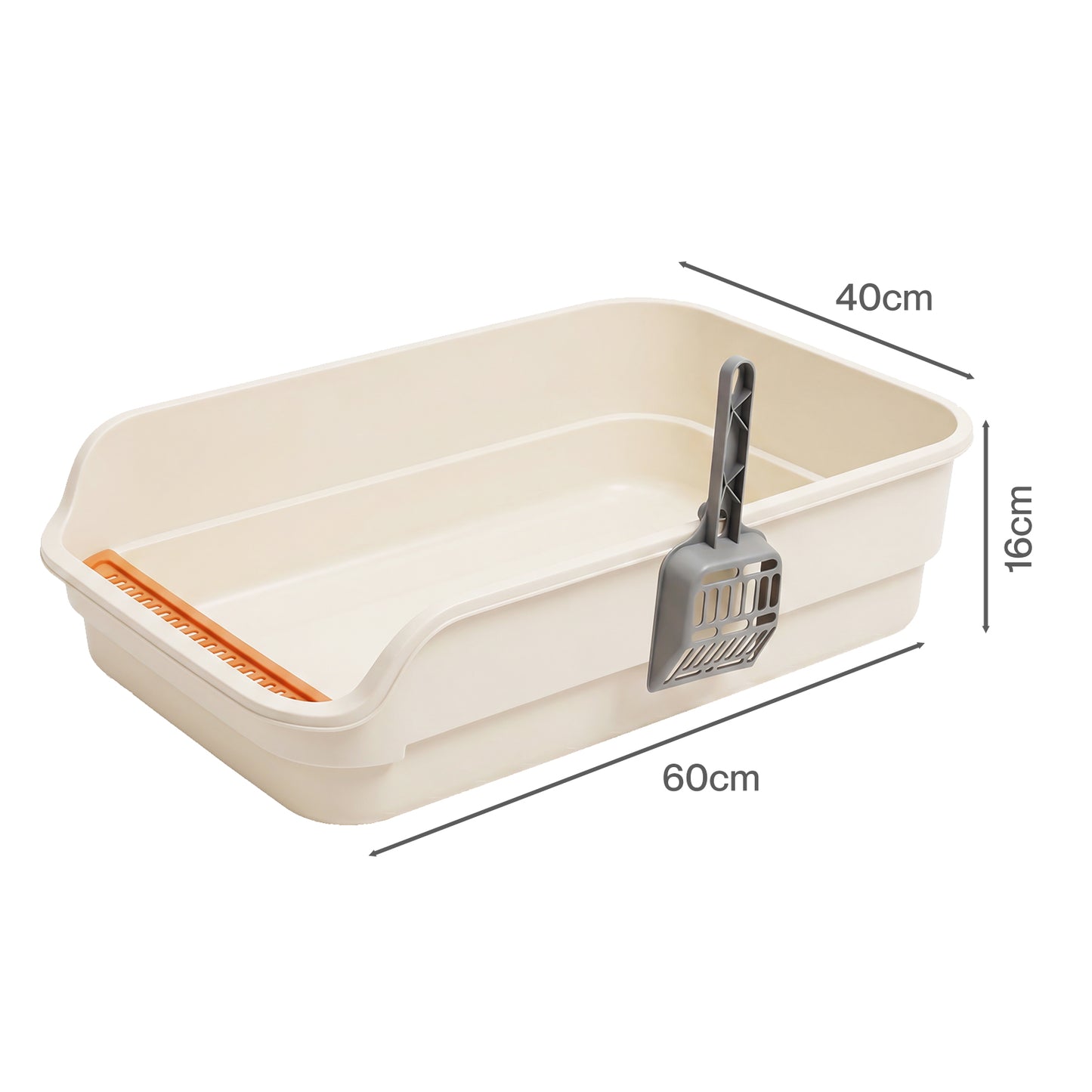 Skylos Cat Litter Tray Spacious High Sided Low Entry Open Pan for Cats Beige