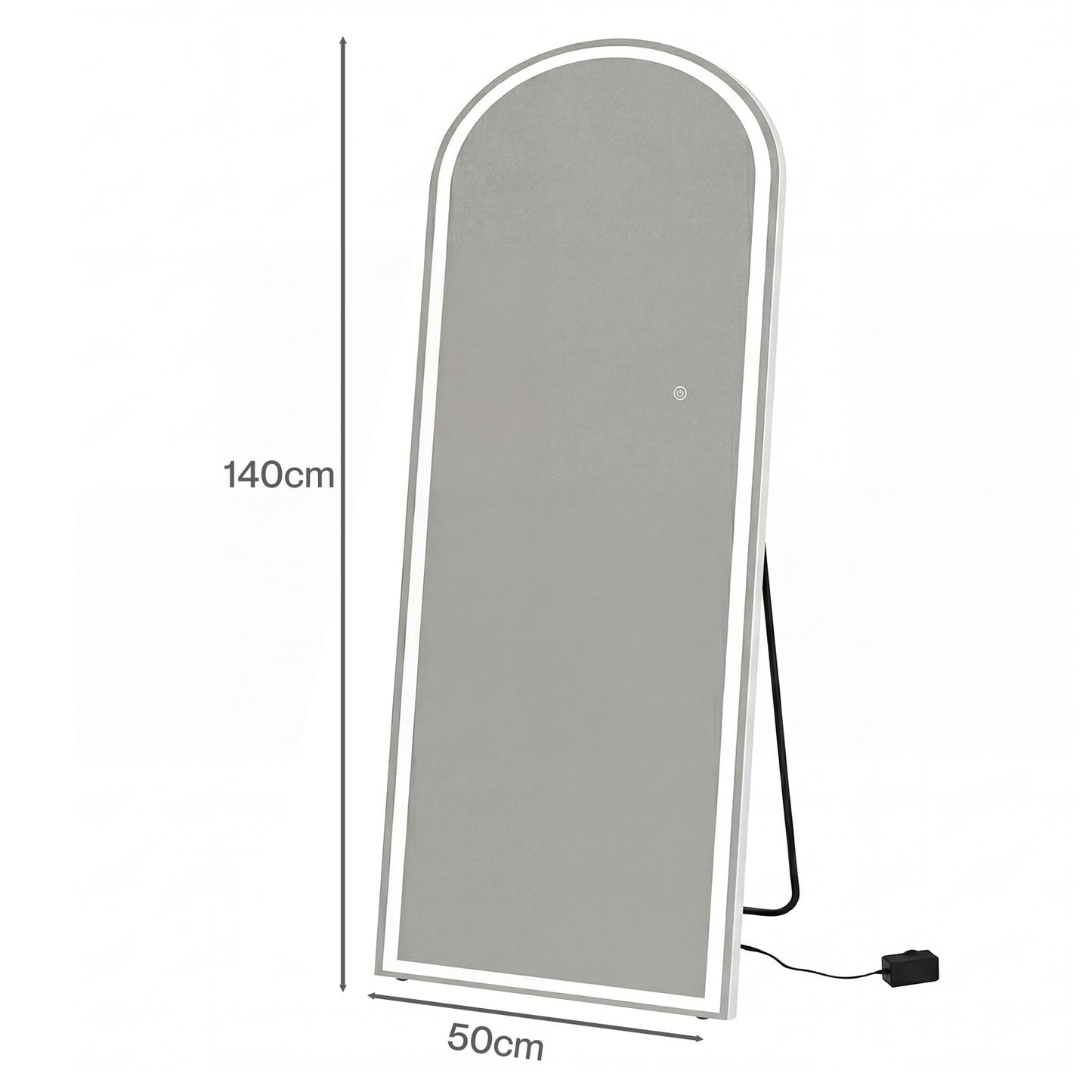 Yezi Full Length Mirror Arched LED Touch Buttons Light-Adjustable 140x50cm White