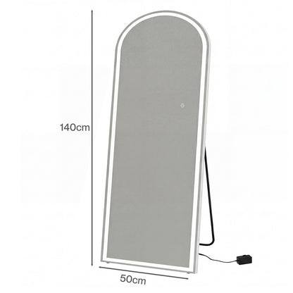 Yezi Full Length Mirror Arched LED Touch Buttons Light-Adjustable 140x50cm White