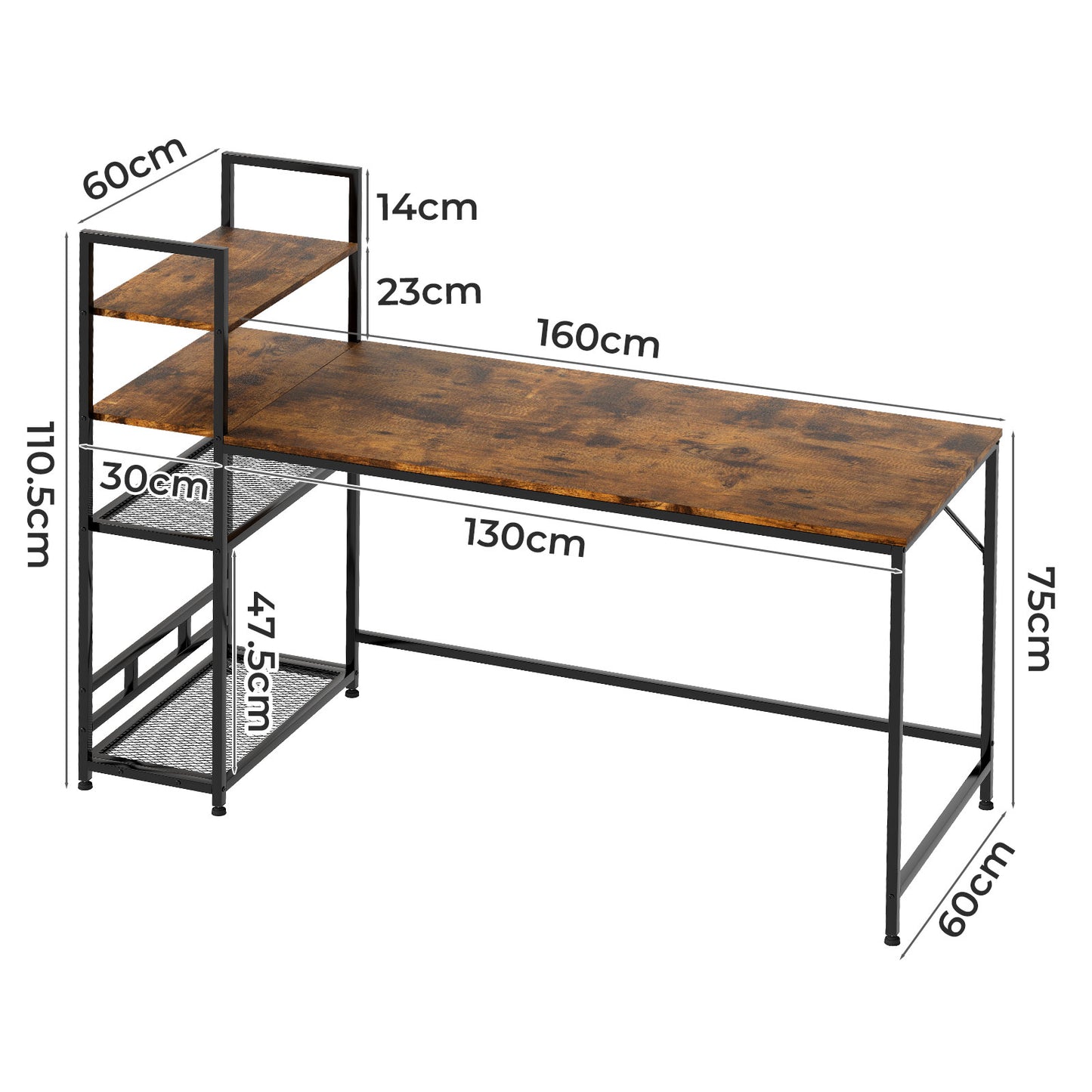 Levede Computer Desk Study Table Home Office Workstation with 4-Tier Shelf 160CM