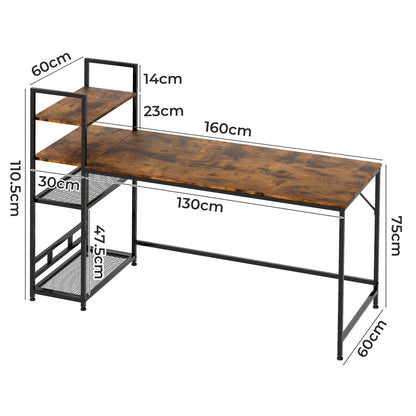 Levede Computer Desk Study Table Home Office Workstation with 4-Tier Shelf 160CM