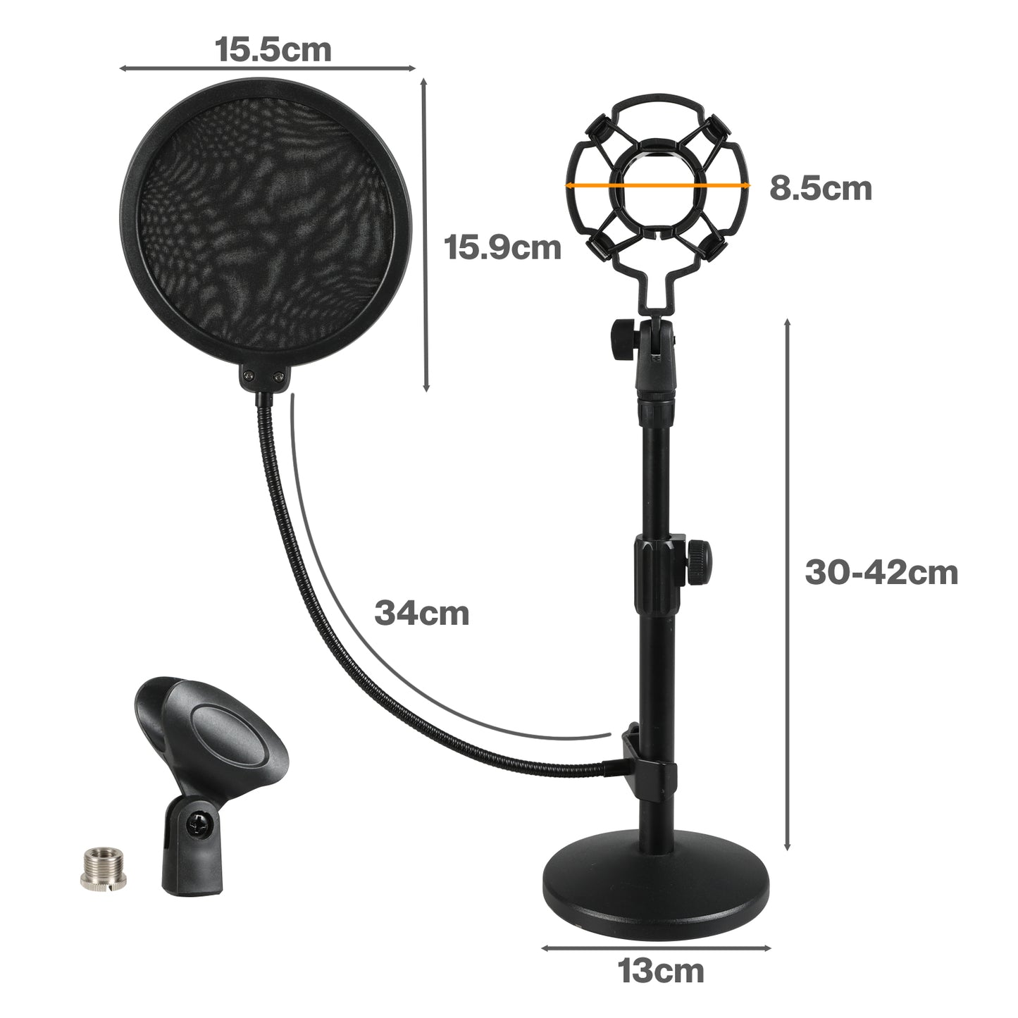 Levede Desktop Microphone Stand Adjustable Mic Clip Desk Pop Filter Shock Mount