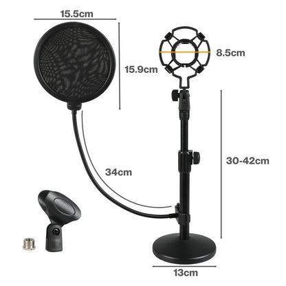 Levede Desktop Microphone Stand Adjustable Mic Clip Desk Pop Filter Shock Mount