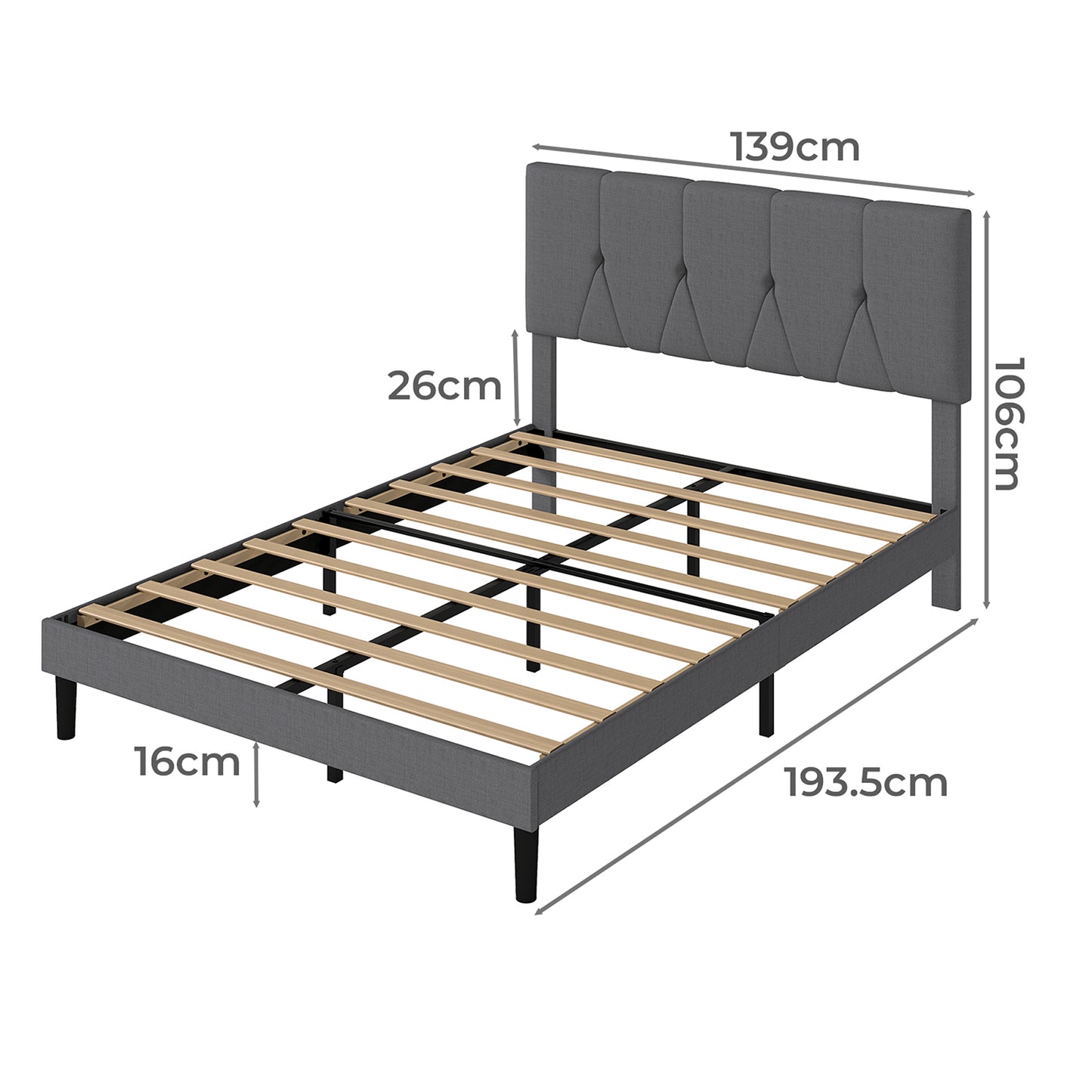 Levede Double Bed Frame Upholstered Linen Fabric Wooden Slats with Headboard
