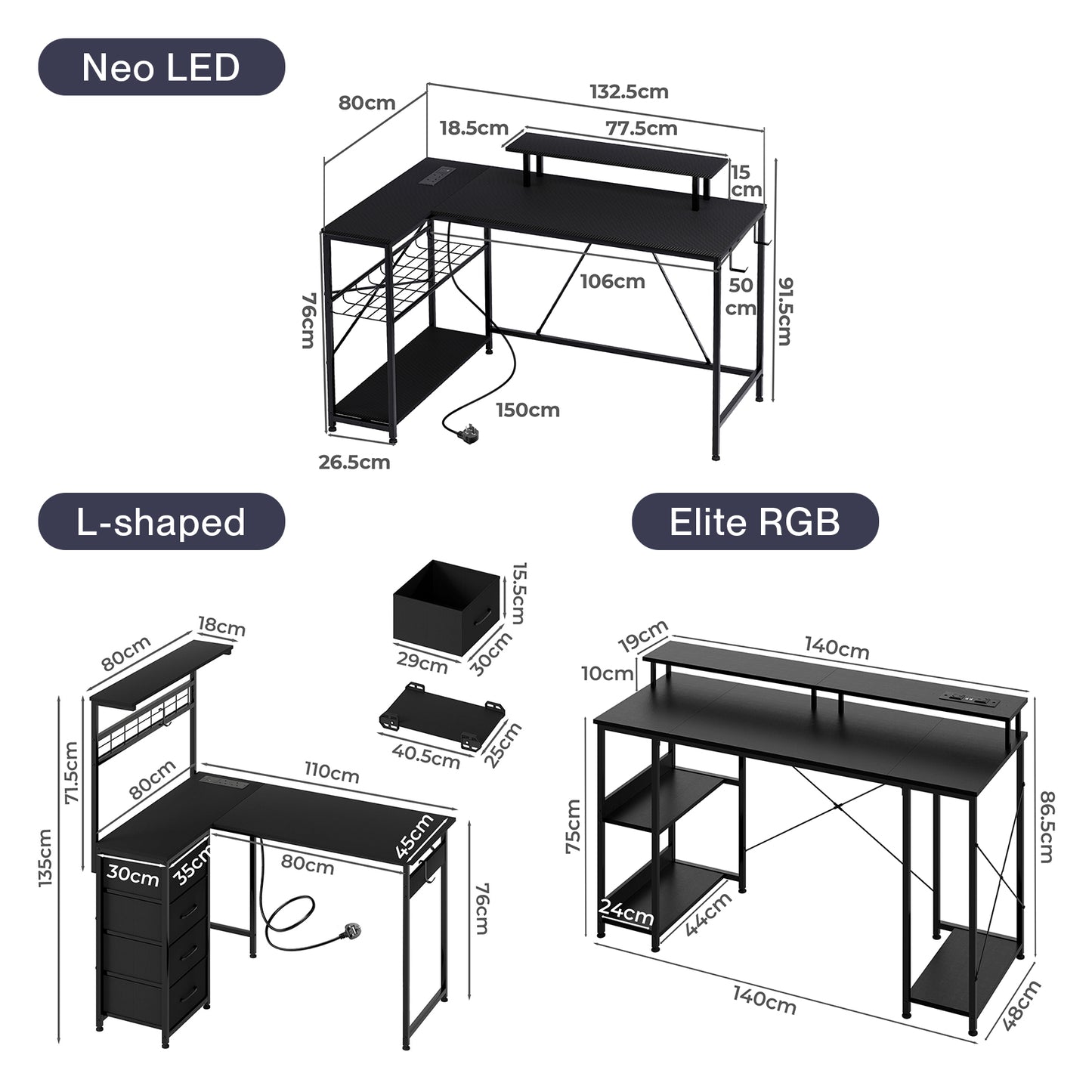 Levede Gaming Desk RGB LED Light Power Computer Table Storage Shelf Home Office