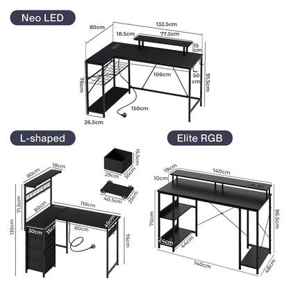 Levede Gaming Desk RGB LED Light Power Computer Table Storage Shelf Home Office