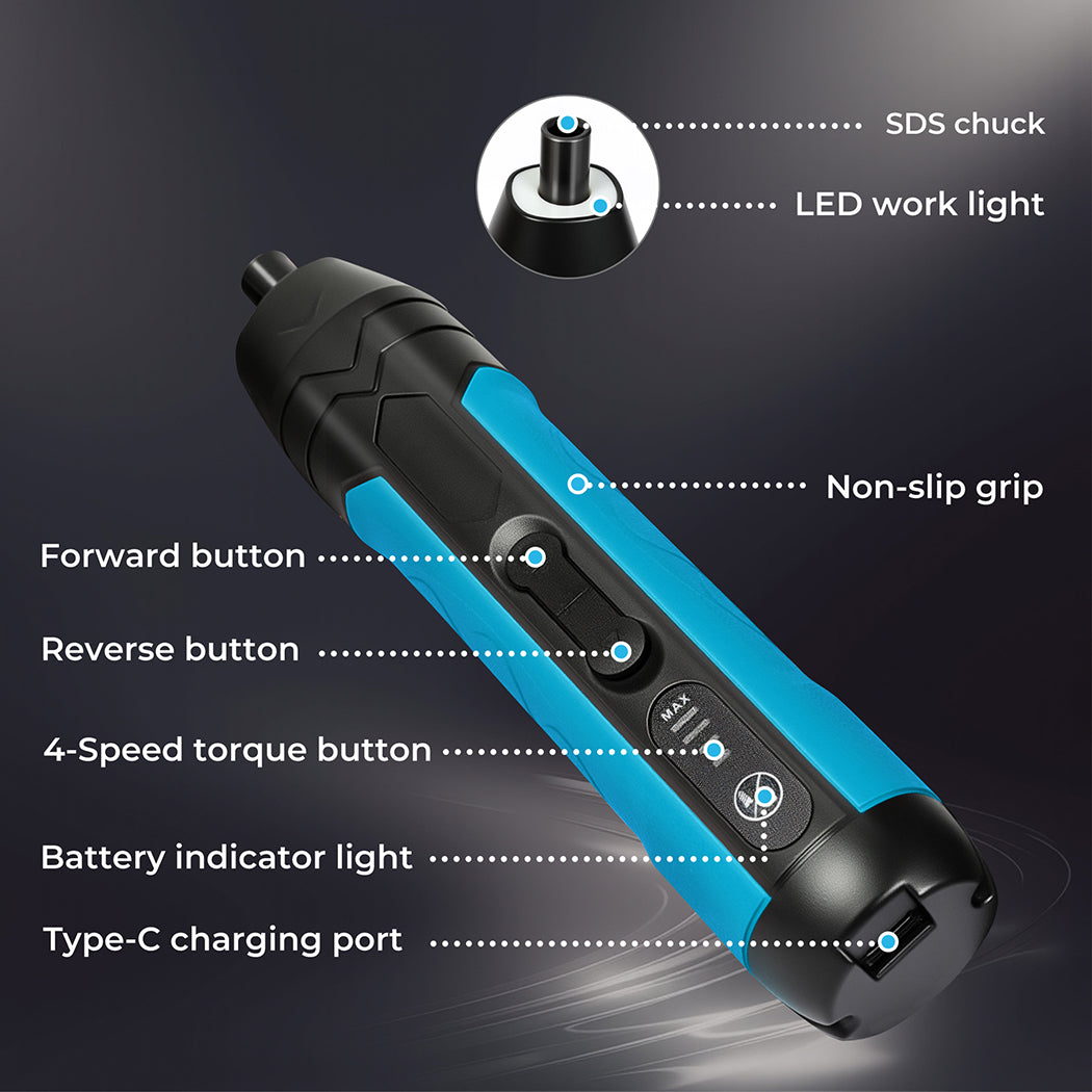 Traderight 4V Cordless Electric Screwdriver Set Fast-Charging 1500mah Power Tool