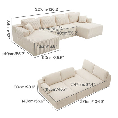 Levede Modular Sectional Sofa Bed 3 Seater U Shaped Convertible Soft Boneless
