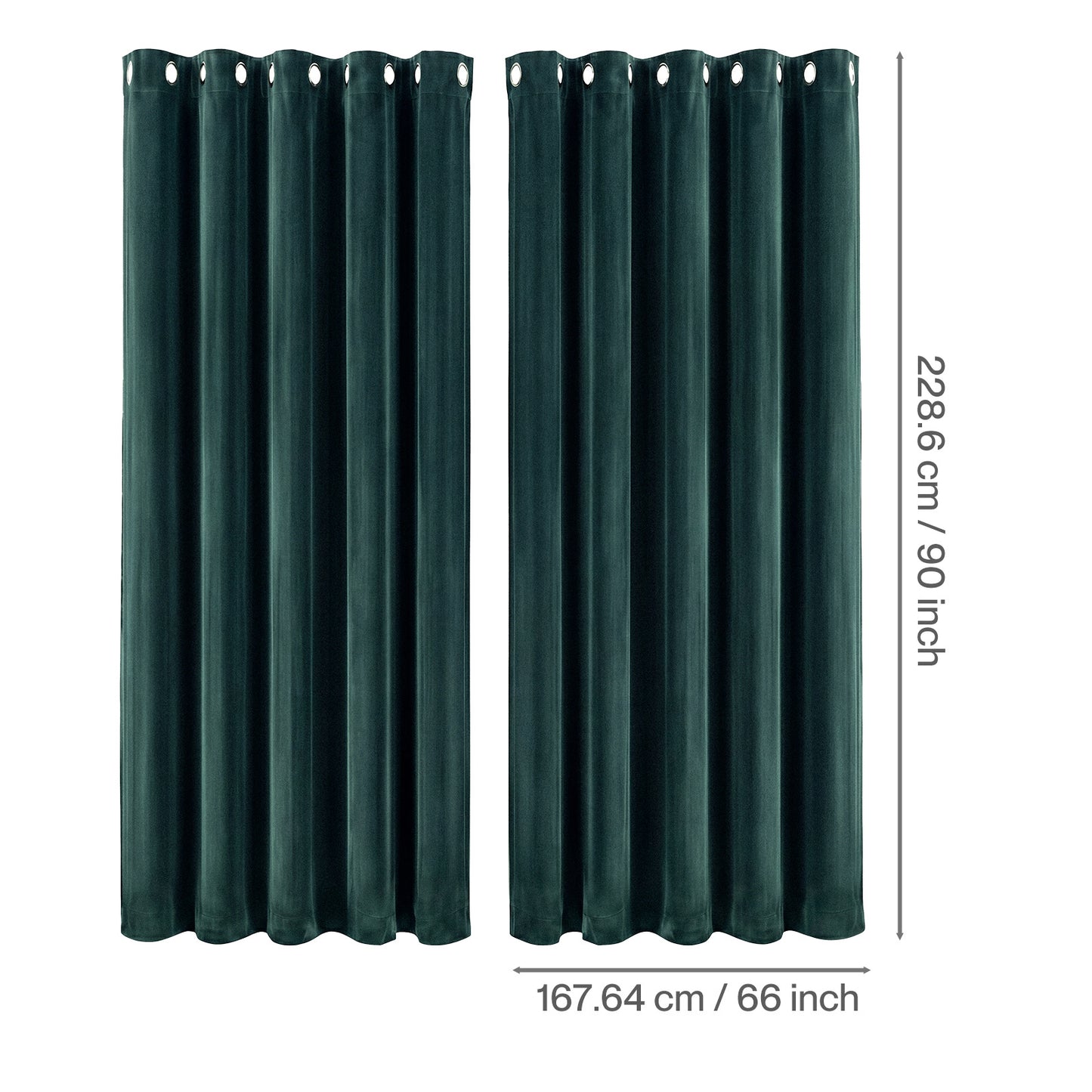 Marlow Thick Thermal Blackout Curtains Velvet 66x90 Inch Eyelet Ring Top Green