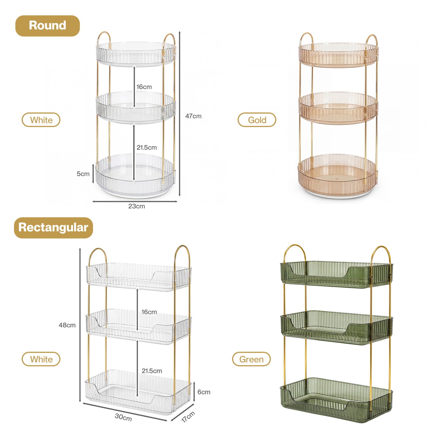 ilus Makeup Organiser 3-Tier Cosmetic Storage Modern Beauty Box Space Saving