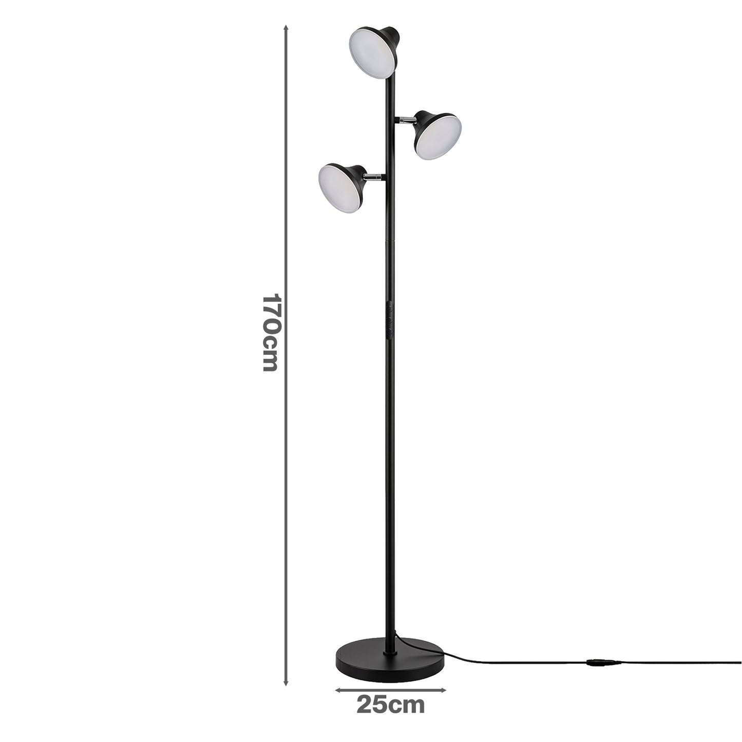 Emitto Floor Lamp  3-Light Dimmable Standing Lamp  Remote Touch  Black