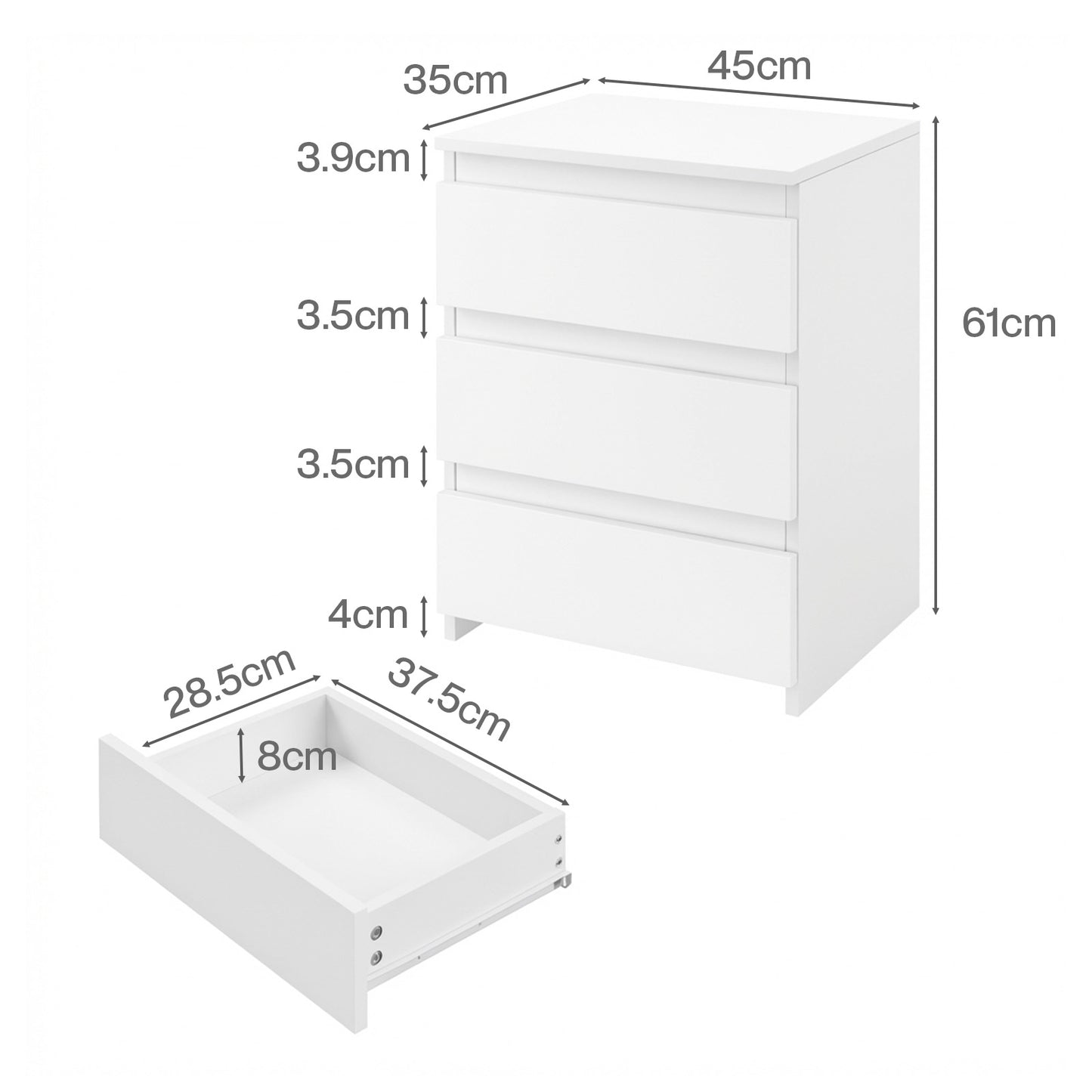 Levede Bedside Tables Side End Table White 3 Drawers Modern Storage Cabinet