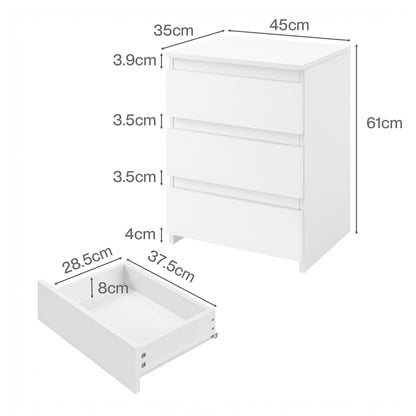 Levede Bedside Tables Side End Table White 3 Drawers Modern Storage Cabinet